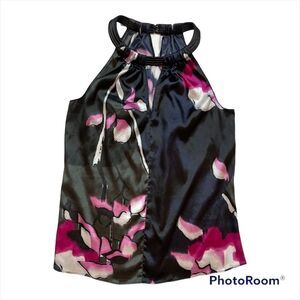 T Tahari Floral Sleeveless Blouse in Black & Pink, size XS - VGUC